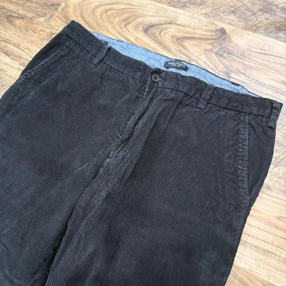 Vintage Y2K Nautica Corduroy Pants Mens 36x32 Black Straight Leg Casual Trousers